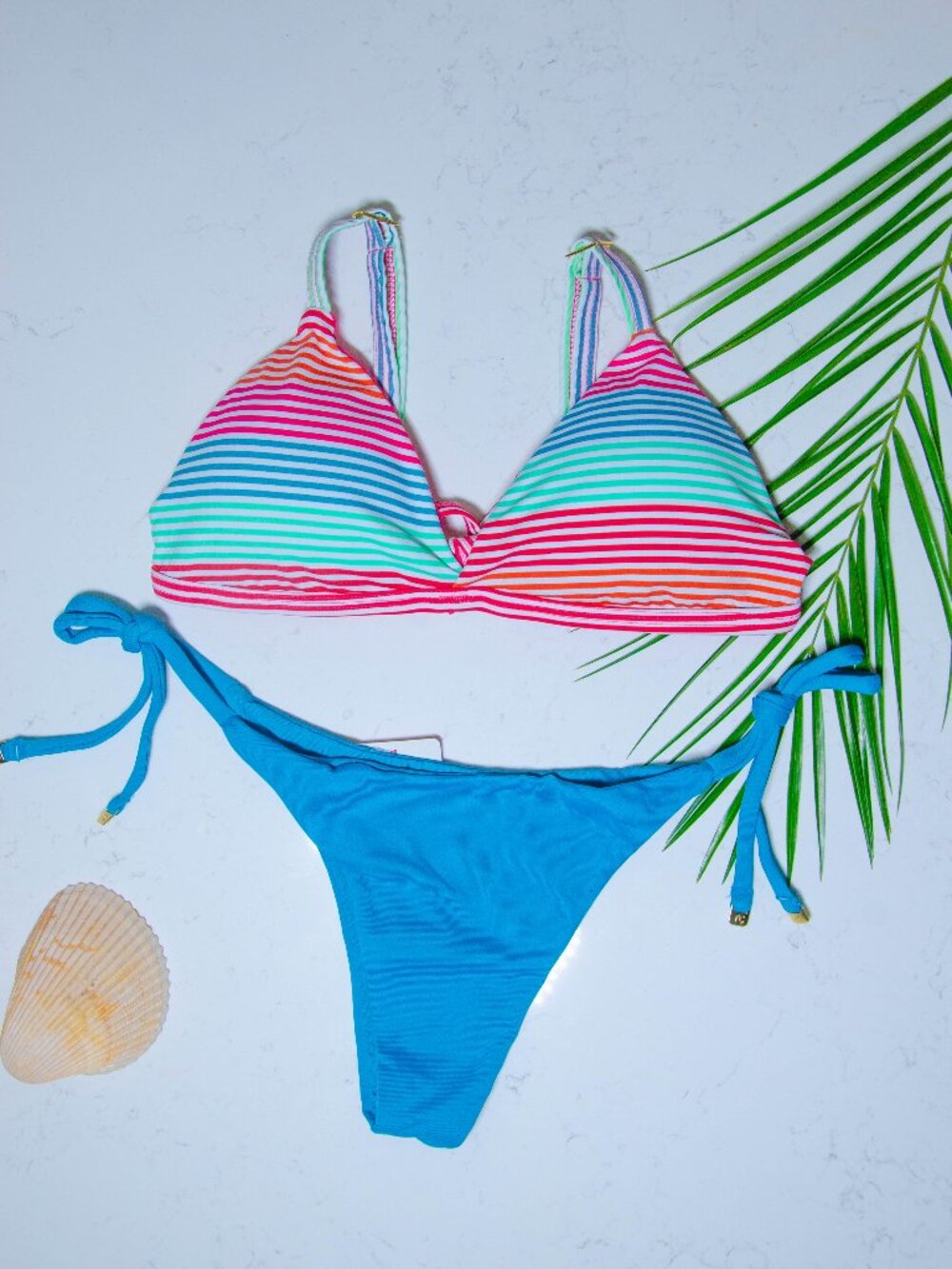 Rio Açu Brazilian Reversible Triangle Bikini Set | Stripes | Size L | NWT